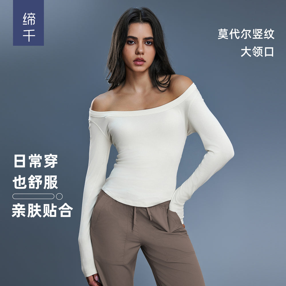 Modal yoga top - women's sexy one-shoulder long sleeve activewear - pilates & fitness t-shirt d25181