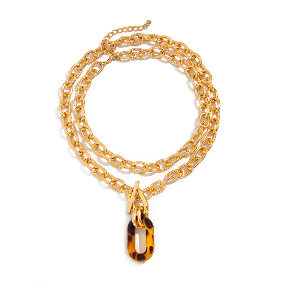 European and american cross-border trendy sweet & cool leopard print geometric pendant necklace fashionable individualistic multi-layered metal necklace set