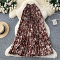 K-stylesense of designprintinga-line texture skirt women's high waistslimming lookpleated medium longeasiest for matchwork clothing skirt
