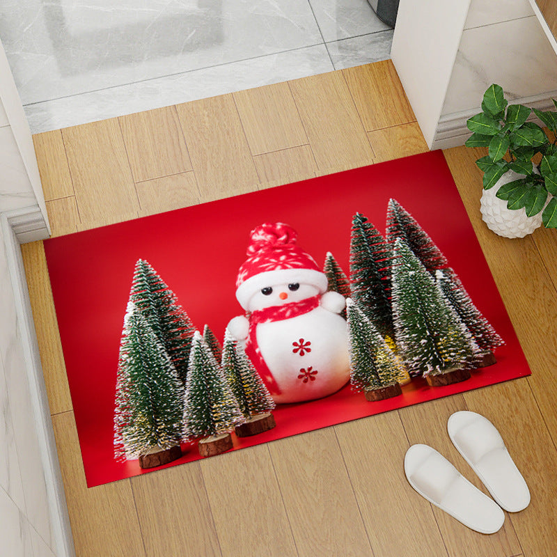 Red christmas floor mat - santa claus & christmas tree coral fleece entrance mat for home & bar