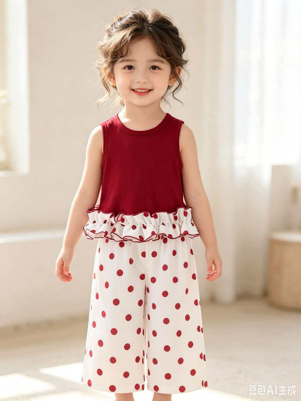 Kids clothing cross-border exclusive for european and american girls new arrival kids red sleeveless tops + whitepants