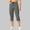european and american cross-border summer new solid color women's elastic waist casual cargo capri pants with pockets