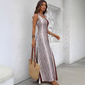 Hot-selling european and american independent store: premium, high-quality, long-sleeved, summer vacation-style white striped dress for women
