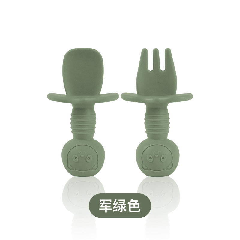 Food grade silicone fork and spoon baby learning to eat training licking spoon short handle silicone complementary food spoon mini baby soft spoon