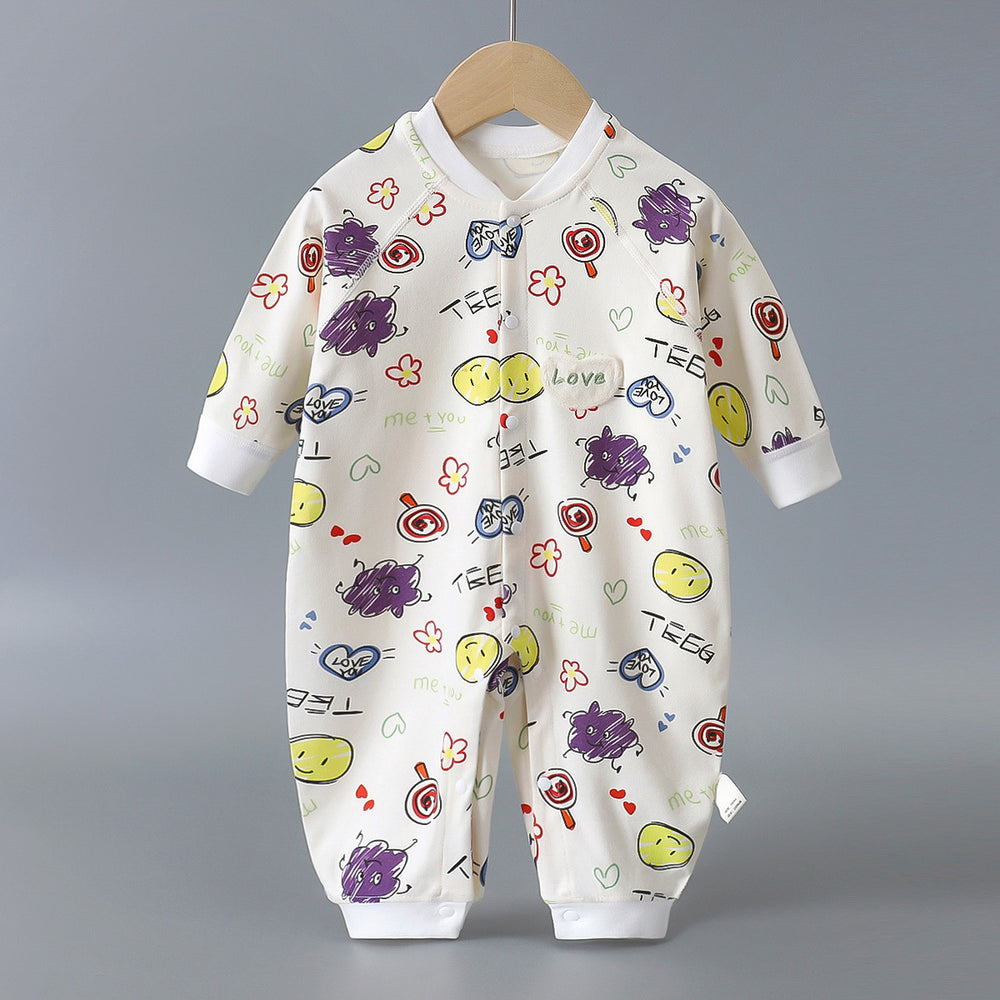 Infant and toddler pure cotton class a onesies, spring and autumn styles, long-sleeved rompers for baby boys and girls, seamless cartoon hooded pajamas, children's clothing