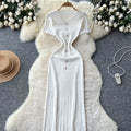 Xiaoxiangfeng fashionablefashionable metal buckle silm short-sleeved knittingdress female summerfrench waist sweater skirt