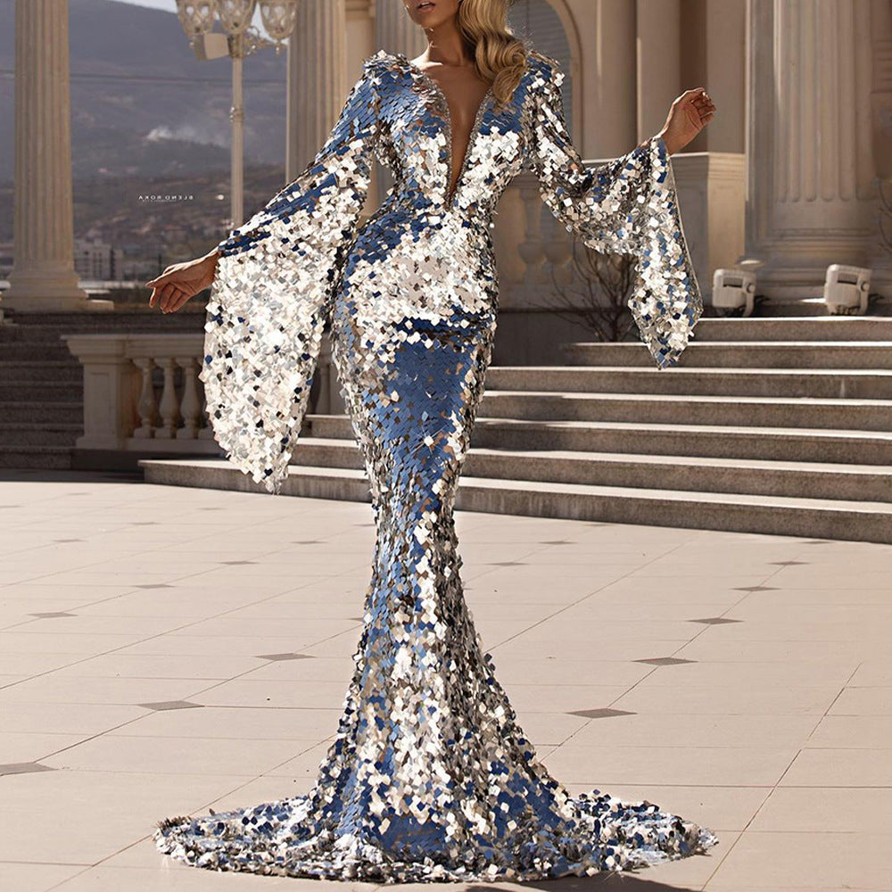 spring new arrivals: european and american style sexy sequin dress - silver evening gown, bodycon cocktail dress