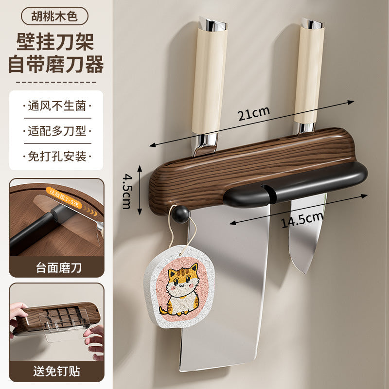 Kitchen knife rack - no drilling required, vertical design for easy access, multiple knife slots, space-saving countertop organizer, wall-mounted knife holder