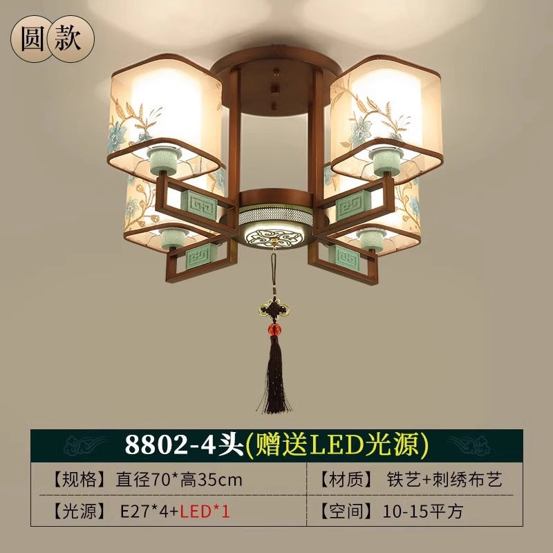 New Chinese style bedroom living room ceiling lamp Chinese style atmosphere Zen dining room box tea room embroidery fabric chandelier