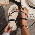 Plus size women's summer slippers & sandals - heart buckle flat sandals, slip-on strappy beach slides