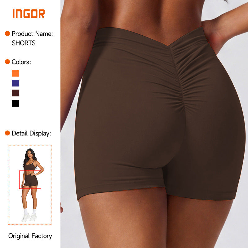 Women's yoga shorts - no camel toe, ruched, compression, 3/4 length - summer fitness yoga wear