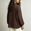 Casual patchwork plus size shirt - collared, color block placket, loose fit, slimming long sleeve women's top