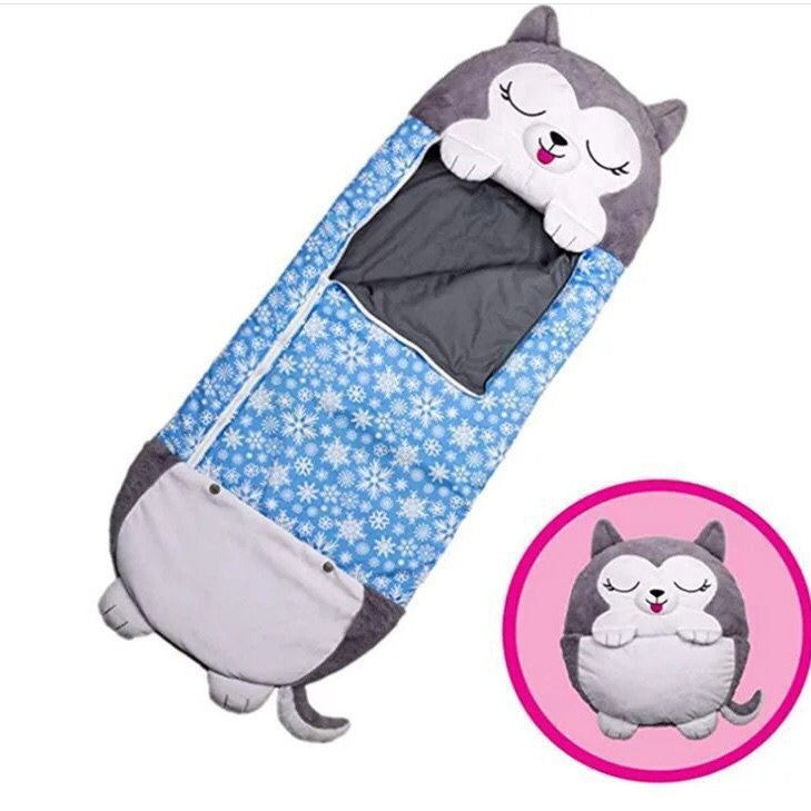 Cartoon kids' sleeping bag, children's sleeping bag with animal pillow, foldable anti-kick quilt kids' sleeping bag