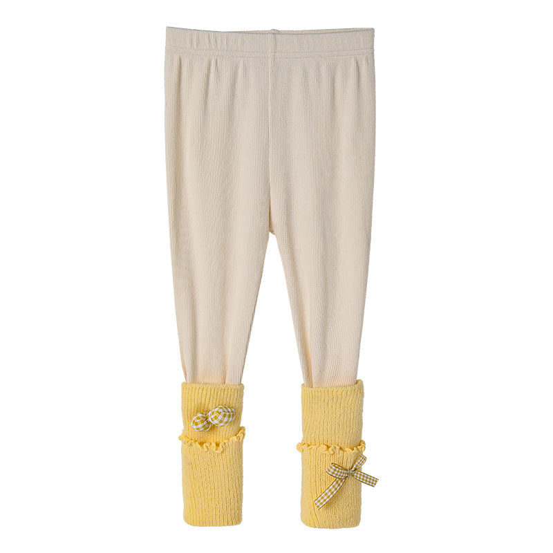 Girls' outfit set -  autumn/winter collection: stylish heart-hooded sweater (yellow top) & bow-tie leggings two-piece set