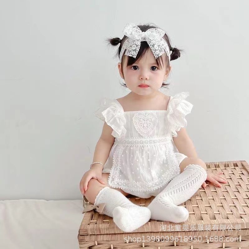 Infant and toddler girl's summer romper, newborn 100-day celebration outfit, stylish princess onesie, summer outing carrier