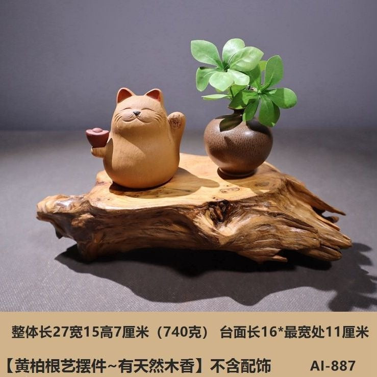 Weathered dead wood ornaments 2 thuja root carving bonsai bottom base tea ceremony tea room tea table dry tea table