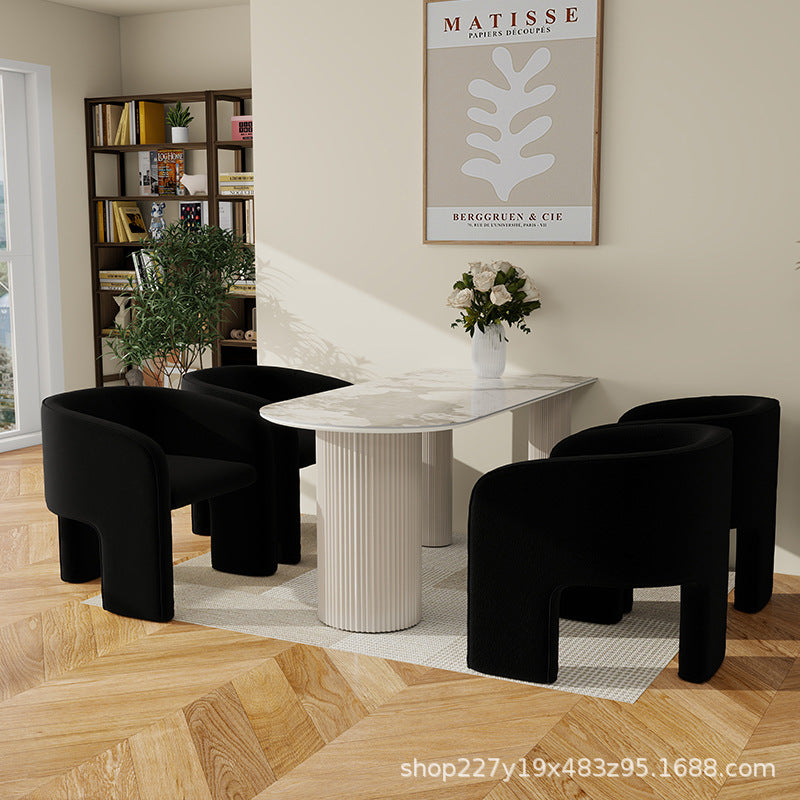 Accessible luxury modern casual wabi-sabi style grids for home slate dining table french cream style oval dining table and chair solid wood