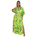 cross-border fashion  waist-printed loosecasual new bat mid-sleeve women's dress