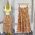 export  spring/summer new arrival: printed pleated a-line midi skirt with elastic waist and full sweep