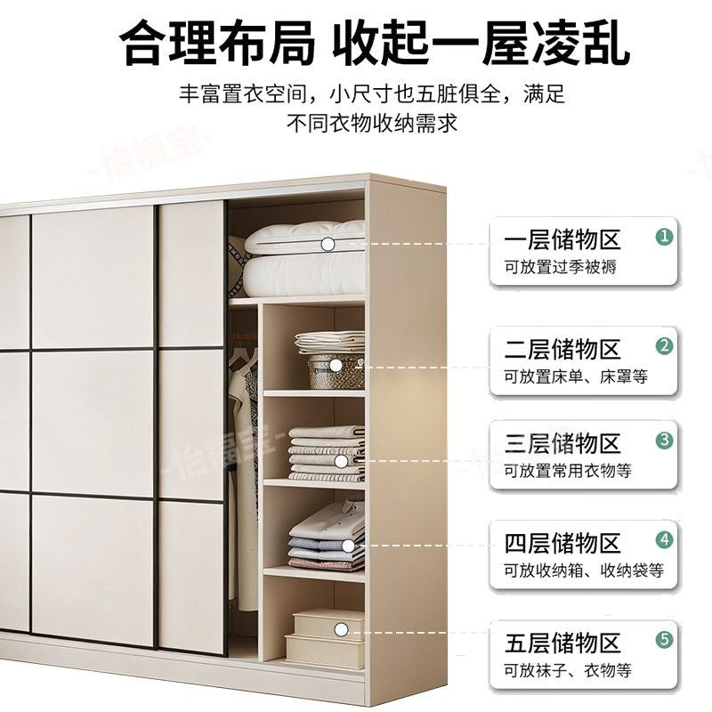 Thickened solid wood eco-board wardrobe - modern minimalist sliding door design for home, bedroom, and budget-friendly rental properties