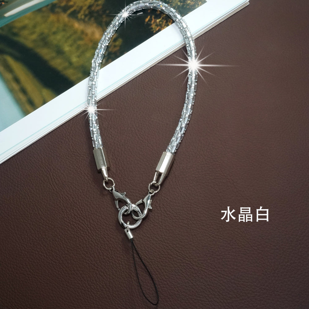 New classy sense of luxury square crystal mobile phone lanyard satchel style anti-lost anti-fall fashion bracelet wrist short rope