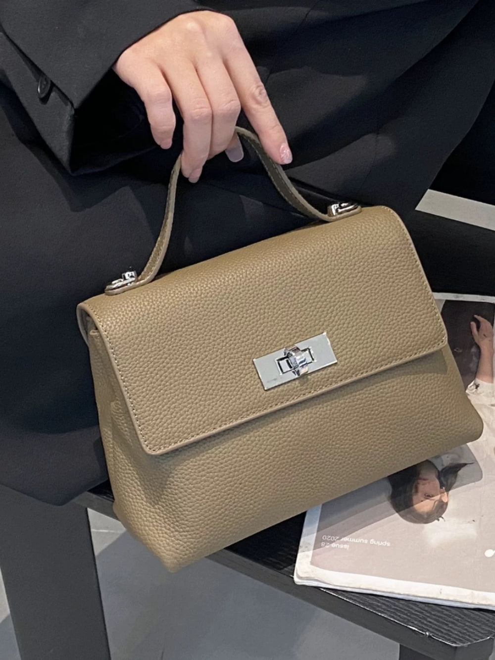 Genuine leather women's bag - new spring 2025 fashion: stylish crossbody, minimalist commuter bag, trendy korean style, real leather shoulder bag