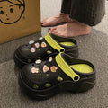 Diy crocs women's 2023 new summer cartoon slippers women's outwear flats beach shoes soft bottom toe shoes