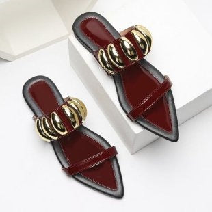 foreign trade  summer new women's pointed metal style snake pattern fashion comfortable flat slippers women's wholesale