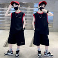 Boys' summer outfit set : new tank top for boys, mid-to-large children's summer sportswear, trendy and stylish streetwear