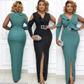 Aliexpress african plus size women's ol commuter style long asymmetrical bodycon one-shoulder dress