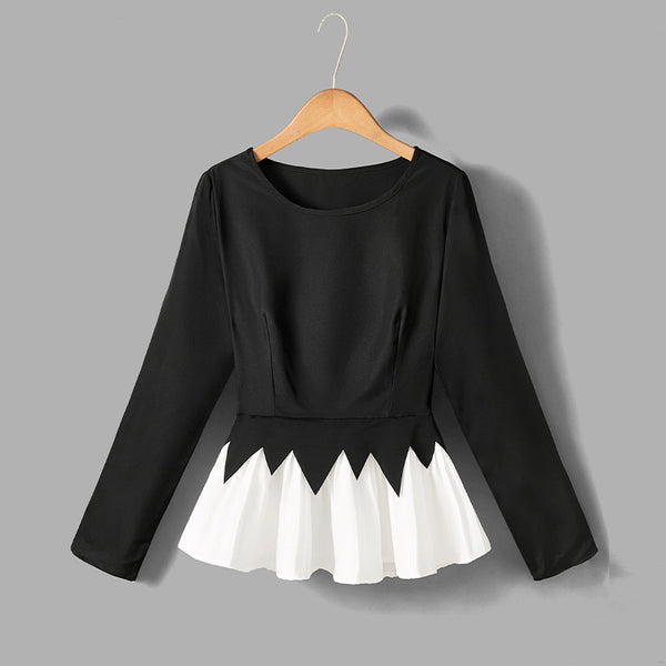 women's clothing 2025 autumn new  European and American temperament long-sleeved shirt skirt contrasting color pullover