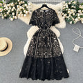 Niche styleretroclassy round neck lotus leaf sleeve lacedress female summernew arrivalslimming lookeleganceelegance long skirt