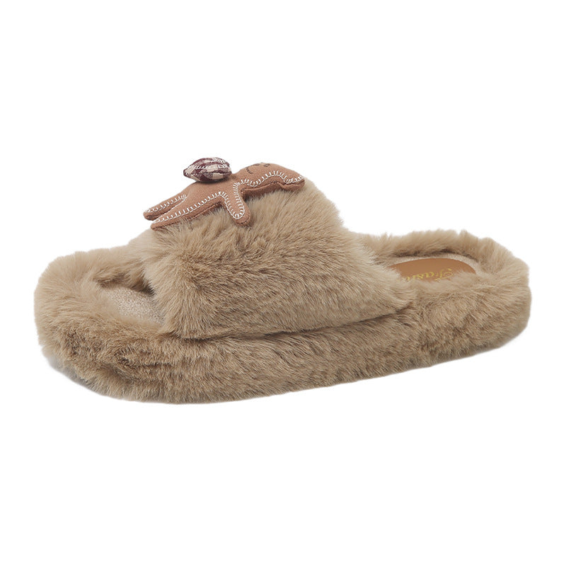 Thick sole fur slippers women's outwearfall and winternew arrivalk-style slippers women's cartoon bear women's slippers couple shoes
