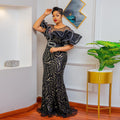 Rose sequin bodycon mermaid evening gown maxi dress off-the-shoulder ruffle luxury african european women's clothing