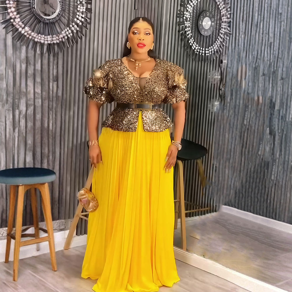 European and american party dresses elegant long gowns cross-border plus size foreign trade  african women's clothing sequin dresses