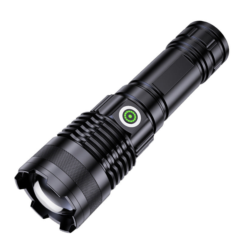 Cross-border telescopic white laser chip flashlight aluminum alloy strong light power display USB direct charging outdoor flashlight