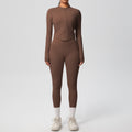 Ready-to-ship cross-border solid color double-sided brushed naked feel outerwear long sleeve set - compression running, fitness, and yoga two-piece outfit