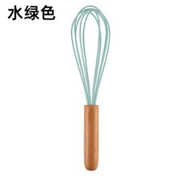 Factory in stock stainless steel handheld manual wooden handle egg whisk mixer 10inch silicone wire beech wood handle