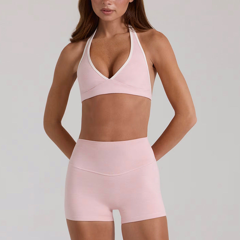 New arrival yoga clothes high waist hip lifting and abdominal control shorts three-quarter pants suspenders beautiful back running sports intimates bra suit