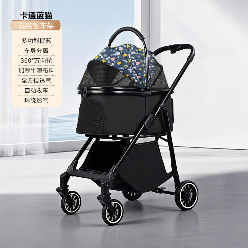 Pet stroller - lightweight, foldable, detachable - portable, shock-absorbing, and breathable for small to medium-sized dogs and cats
