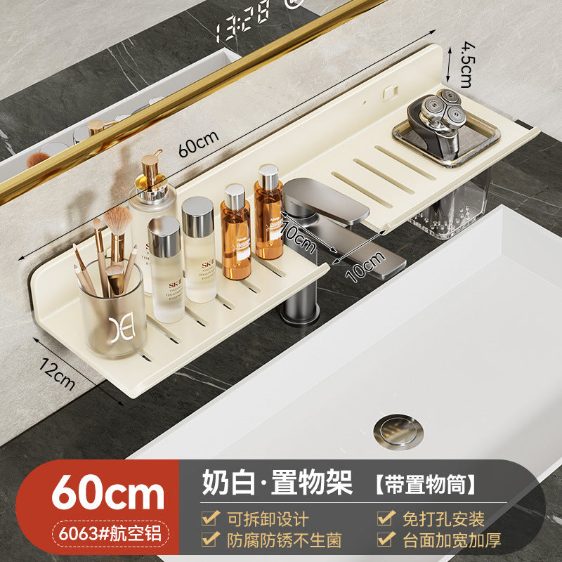 Space Aluminum Milk White Toilet Wash Sink Wash Sink Bathroom Shelf Mirror Front Faucet Storage Shelf Wall Hanging