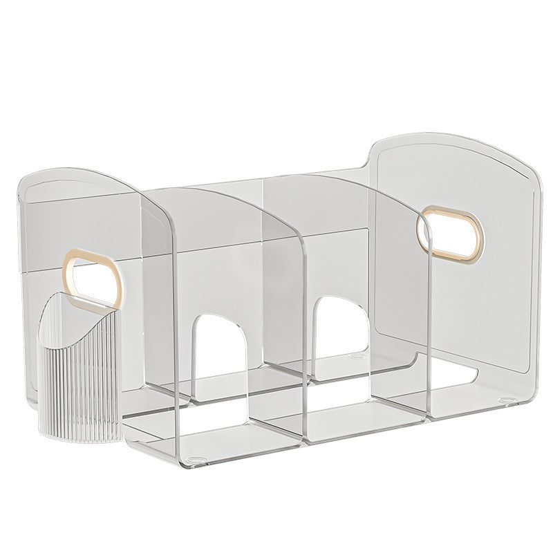 Desktop bookshelf storage box transparent student book desk stand baffle acrylic pen holder shelf