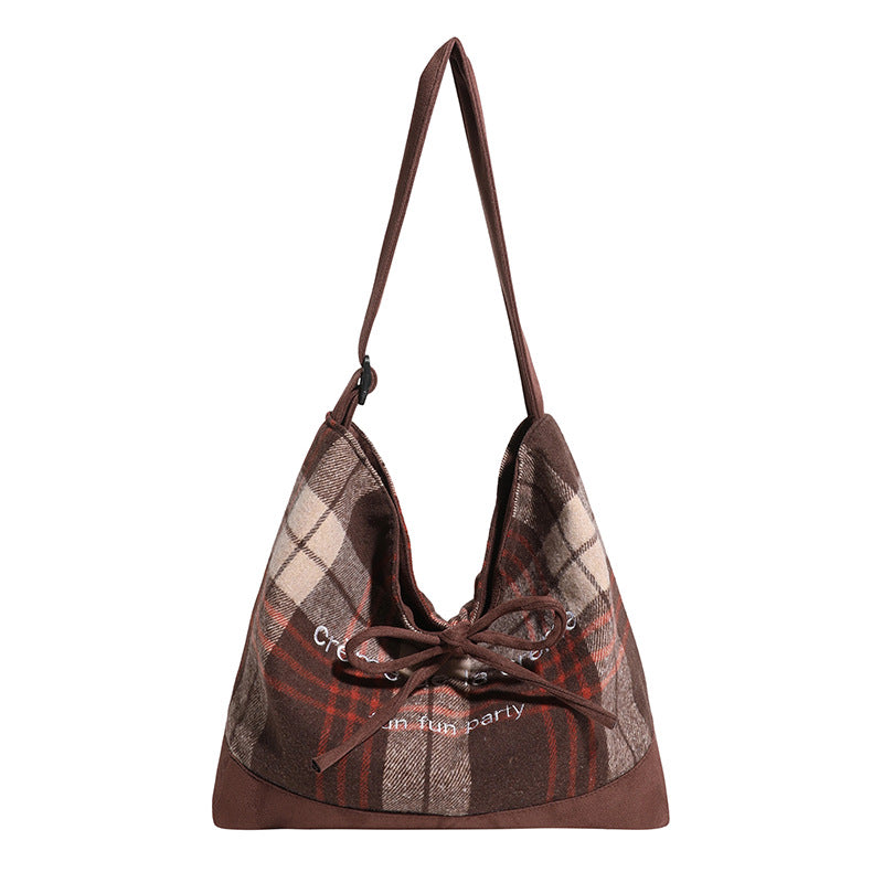 European and american retro plaid bag autumn and winter versatile new double-sided backpack solid color minimalist shoulder bag large capacity tote bag