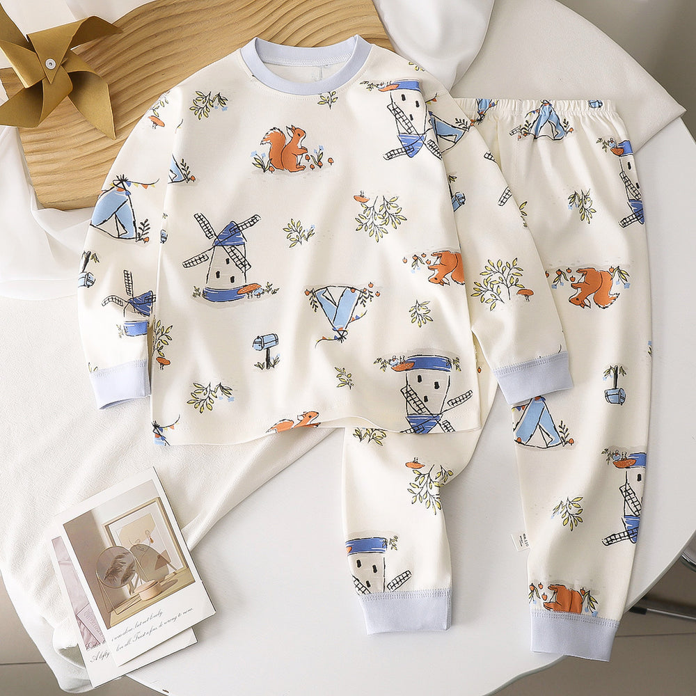 Kids' cotton thermal underwear set - round neck, long sleeve, perfect for spring and autumn. available in sizes for toddlers and young children. ideal as loungewear or everyday wear