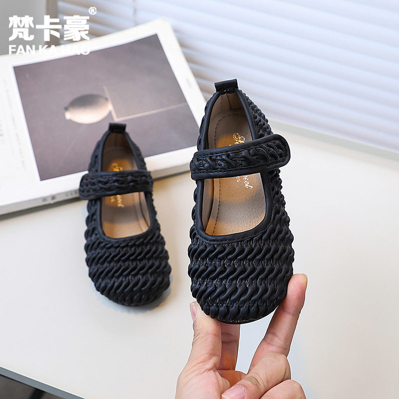 Vancahao niche style design girl easiest for match princess shoes  spring & fall new arrivalkids soft bottom style small leather shoes