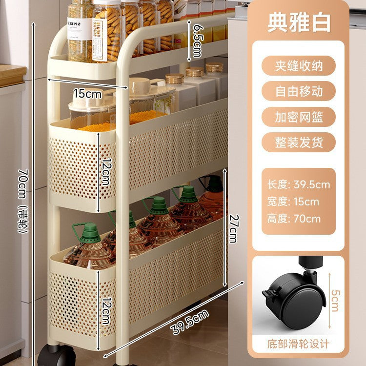 Narrow gap storage shelf stainless steel cart kitchen refrigerator narrow space organizer mobile bathroom storage cabinet