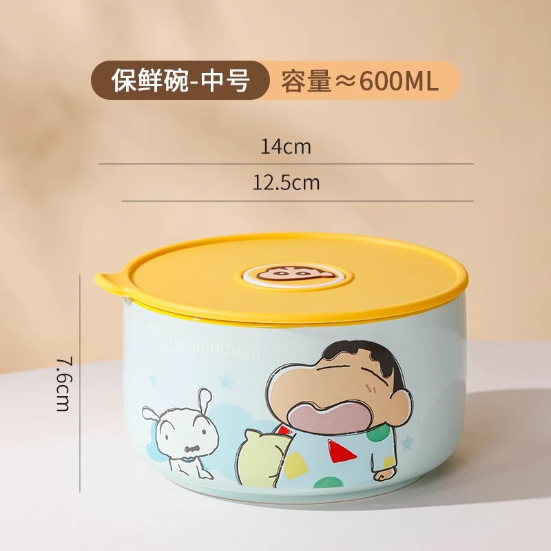 Crayon Xiaoxin Ceramic Instant Noodle Bowl Office worker bento bowl with lid Sealed bowl can enter microwave oven lunch box Rice bowl