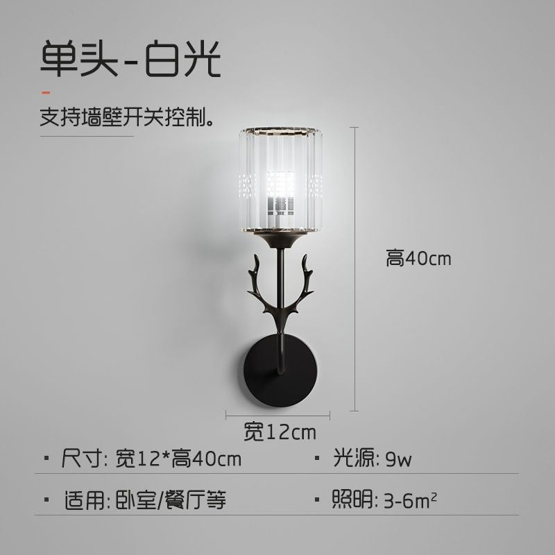 Home crystal wall lamp bedroom antler bedside lamp modern minimalist light luxury creative living room background wall corridor lamp