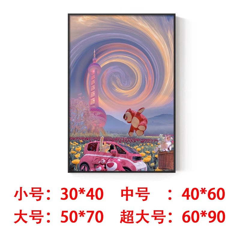Strawberry bear decorative painting cute trend lotso Stitch pendulum painting hanging painting living room bedroom wall painting