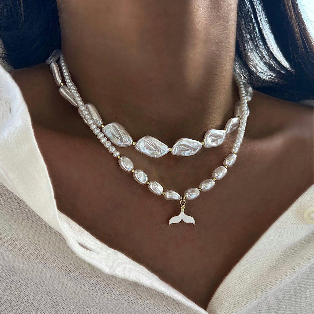 hot-selling accessible luxury french irregular baroque imitation pearl necklace summer versatile fishtail stacked clavicle chain